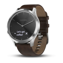 Часы Garmin Vivomove HR серебряные с темно-коричневым кожаным ремешком